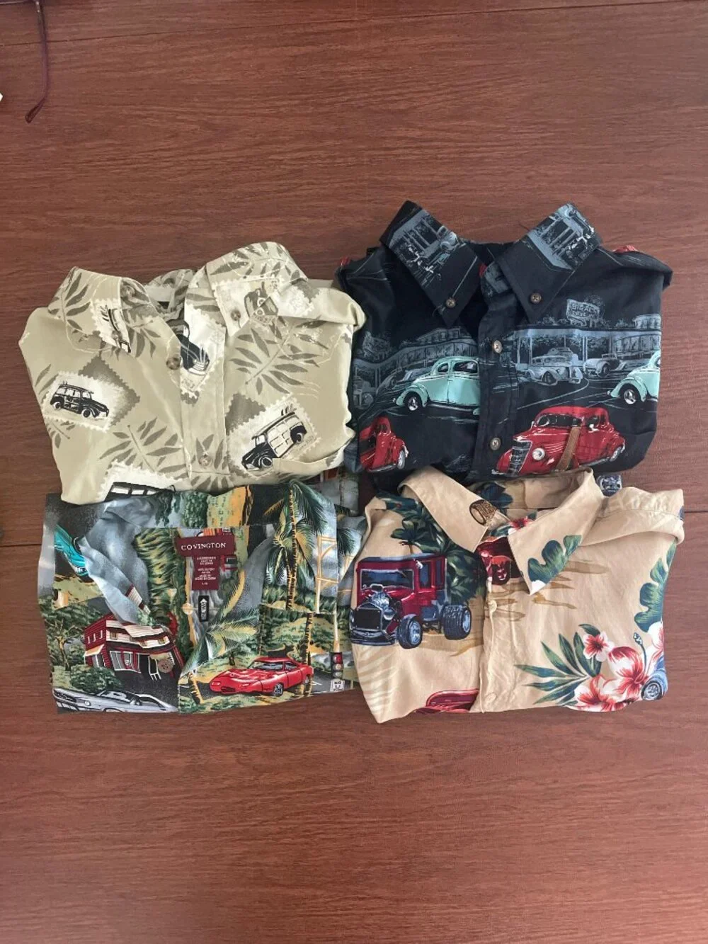 4 Short Sleeve Button Downs Men's Large North River Puritan Covington Car Theme